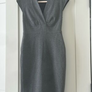 Cache Gray Sheath Midi Dress with V-Neck